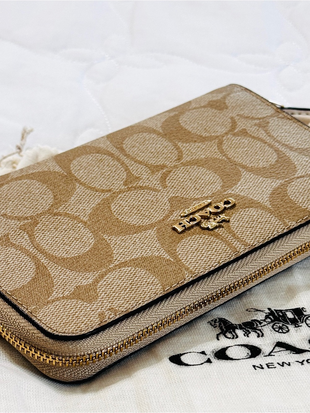 Coach Beige Signature Canvas Zip Wallet